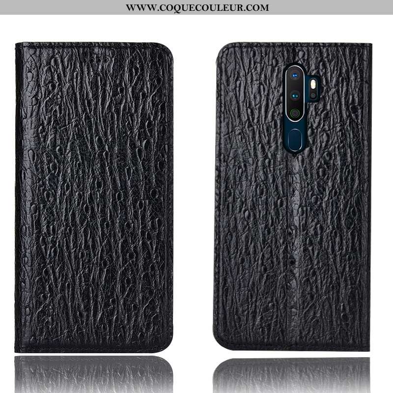 Étui Oppo A5 2020 Protection Coque Téléphone Portable, Oppo A5 2020 Cuir Véritable Incassable Bleu F