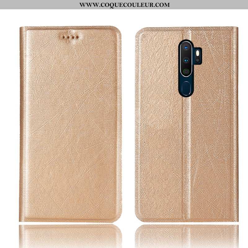 Coque Oppo A5 2020 Protection Soie, Housse Oppo A5 2020 Cuir Tout Compris Doré