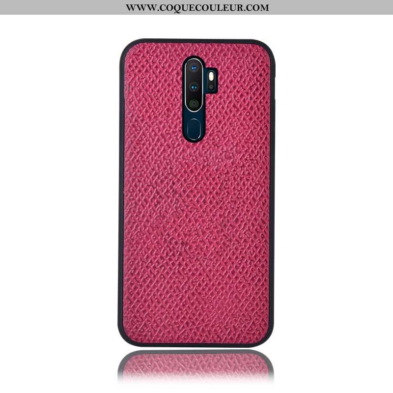 Étui Oppo A5 2020 Cuir Véritable Coque Rouge, Oppo A5 2020 Modèle Fleurie Rose