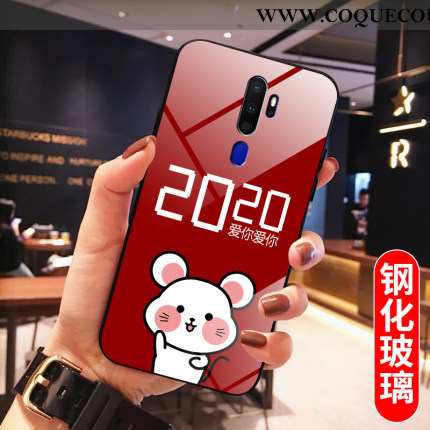 Housse Oppo A5 2020 Verre Amoureux Rouge, Étui Oppo A5 2020 Fluide Doux Net Rouge