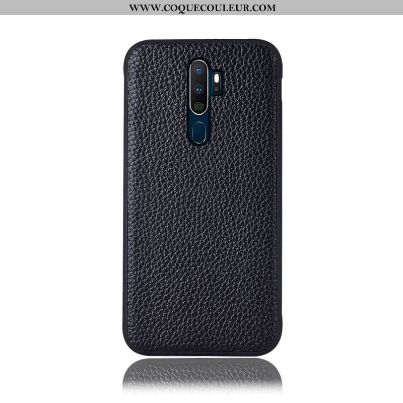 Coque Oppo A5 2020 Cuir Véritable Litchi Coque, Housse Oppo A5 2020 Protection Étui Bordeaux