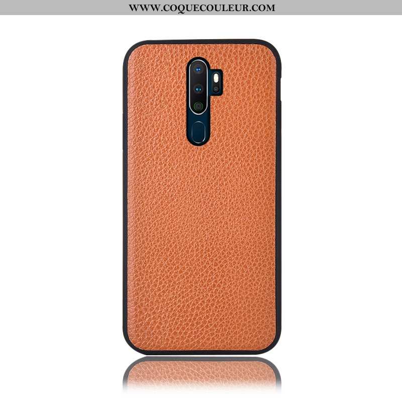 Coque Oppo A5 2020 Cuir Véritable Litchi Coque, Housse Oppo A5 2020 Protection Étui Bordeaux