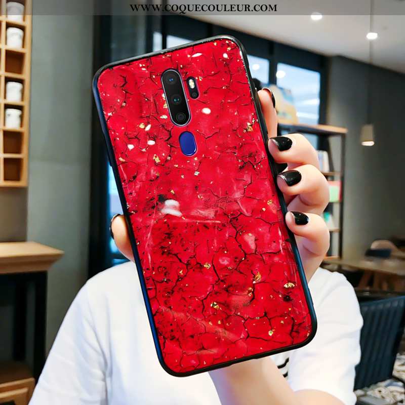 Coque Oppo A5 2020 Verre Téléphone Portable Étui, Housse Oppo A5 2020 Personnalité Net Rouge