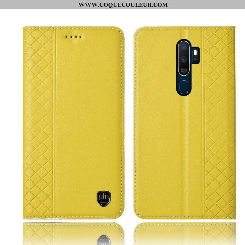 Étui Oppo A5 2020 Protection Jaune Coque, Coque Oppo A5 2020 Cuir Véritable Tout Compris