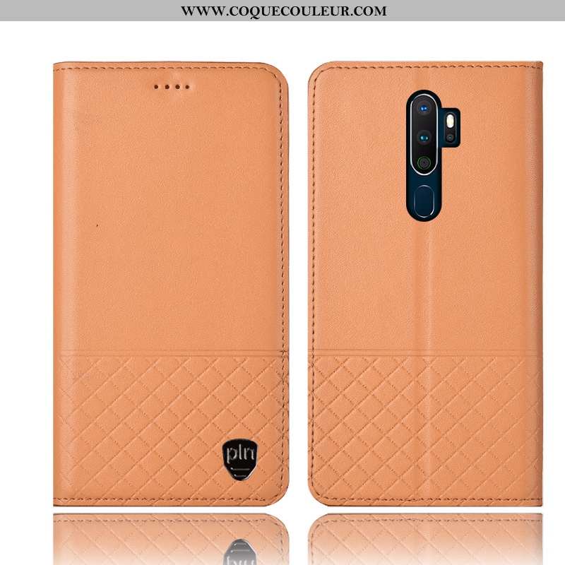 Coque Oppo A5 2020 Cuir Véritable Noir Incassable, Housse Oppo A5 2020 Protection