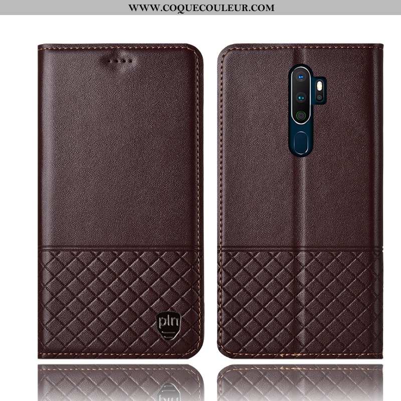 Coque Oppo A5 2020 Cuir Véritable Noir Incassable, Housse Oppo A5 2020 Protection