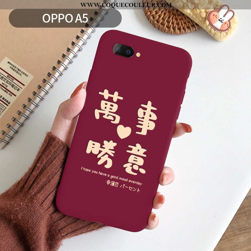 Coque Oppo A5 Légère Incassable Personnalité, Housse Oppo A5 Fluide Doux Étui Rouge
