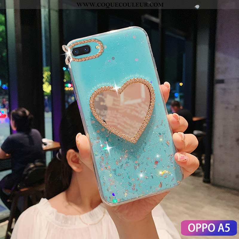 Coque Oppo A5 Mode Personnalité, Housse Oppo A5 Incruster Strass Membrane Verte