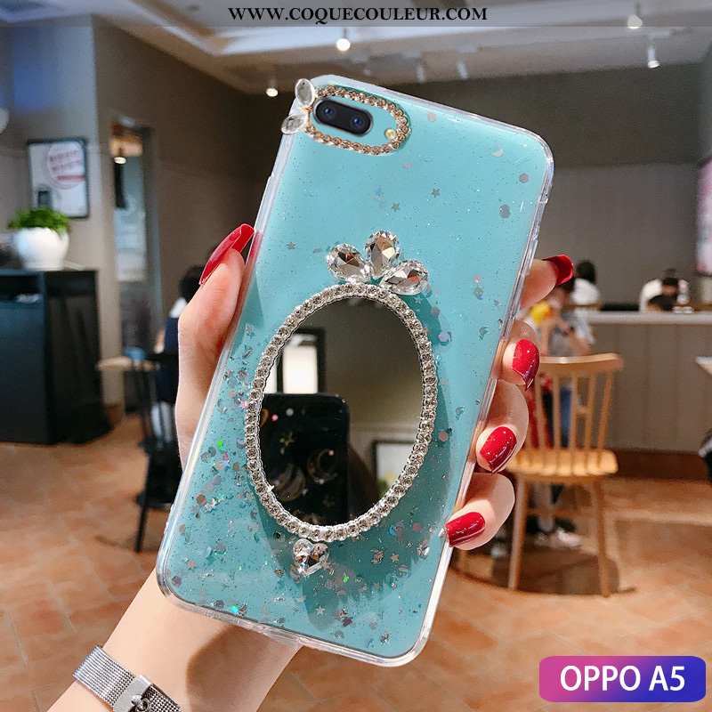 Coque Oppo A5 Mode Personnalité, Housse Oppo A5 Incruster Strass Membrane Verte