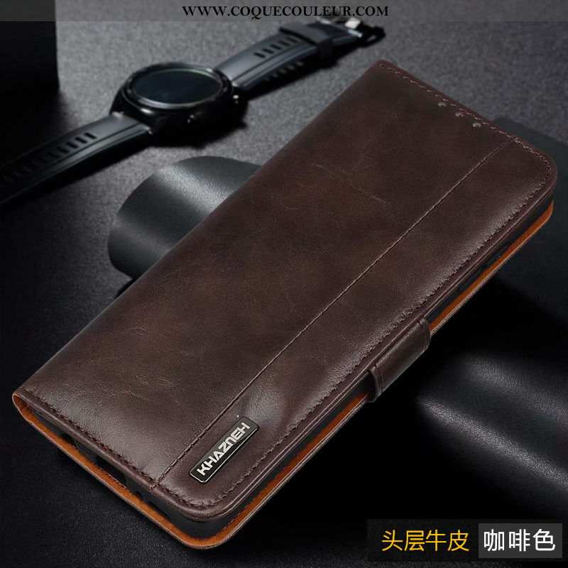 Coque Oppo A5 Cuir Véritable, Housse Oppo A5 Cuir Véritable Étui Marron