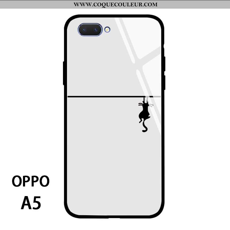 Étui Oppo A5 Personnalité Incassable Chat, Coque Oppo A5 Tendance Net Rouge Blanche