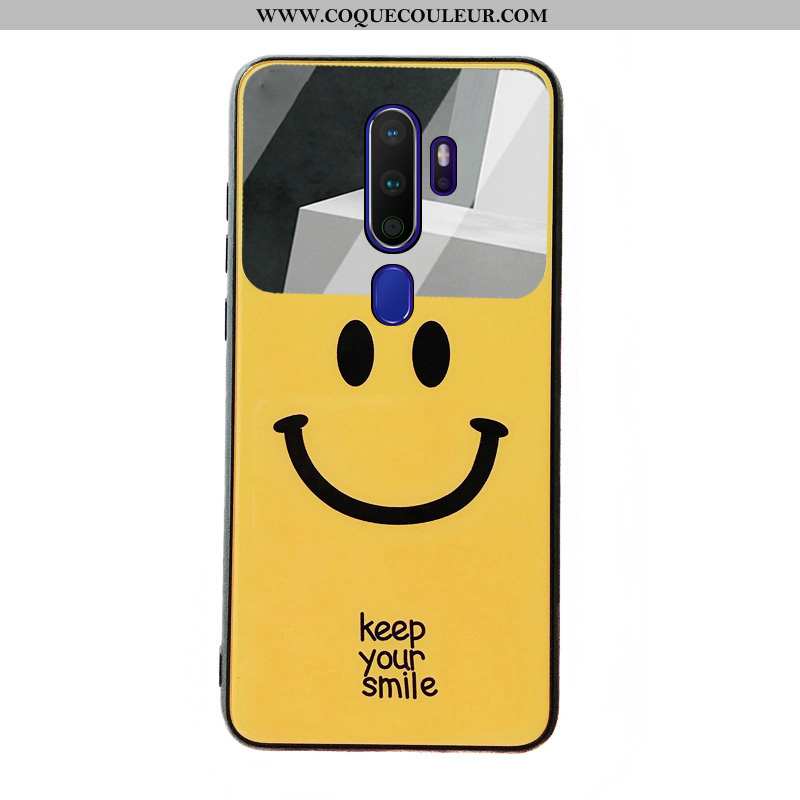 Étui Oppo A9 2020 Dessin Animé Souriant, Coque Oppo A9 2020 Fluide Doux Téléphone Portable Jaune