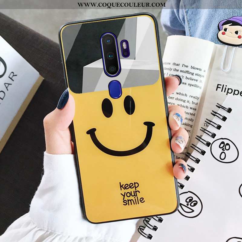 Étui Oppo A9 2020 Dessin Animé Souriant, Coque Oppo A9 2020 Fluide Doux Téléphone Portable Jaune