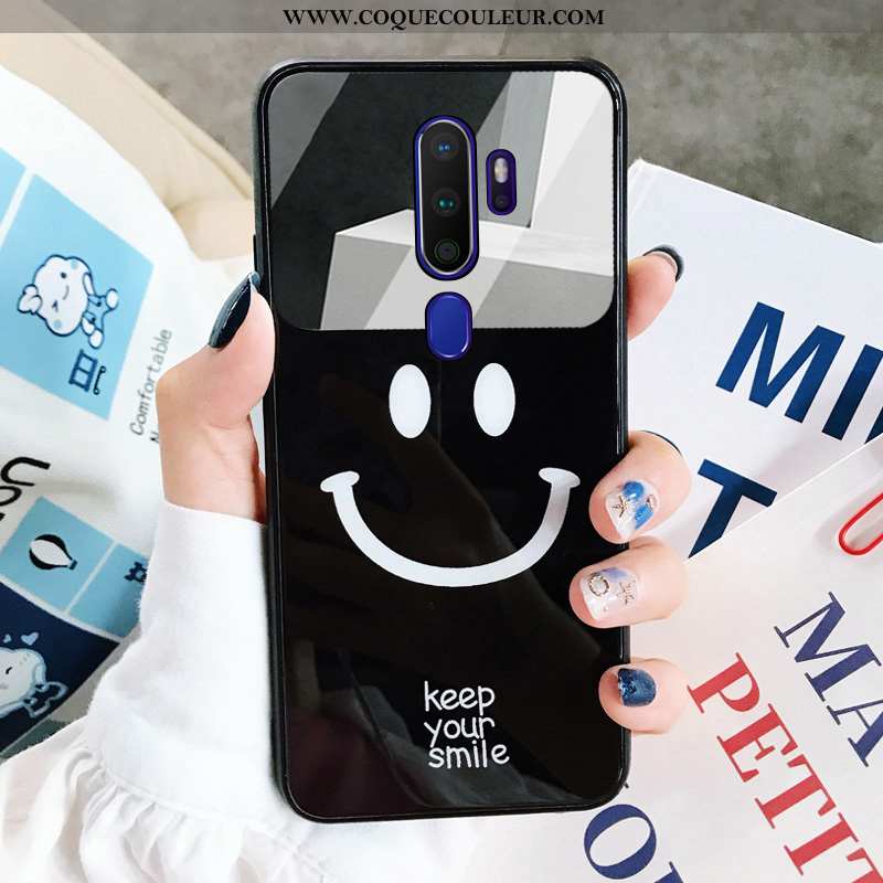 Étui Oppo A9 2020 Dessin Animé Souriant, Coque Oppo A9 2020 Fluide Doux Téléphone Portable Jaune