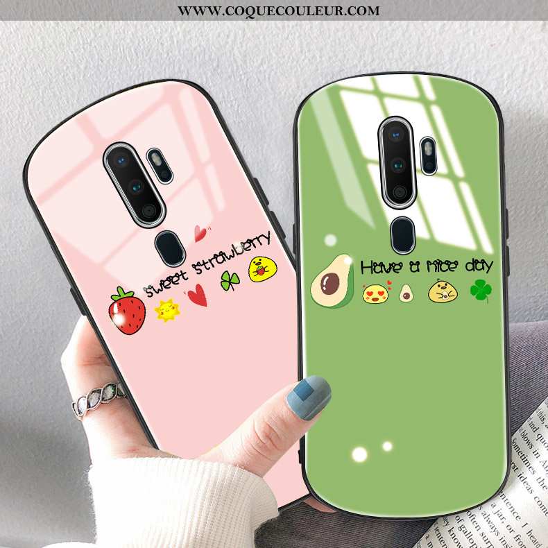 Étui Oppo A9 2020 Protection Bovins Petit, Coque Oppo A9 2020 Verre Fraise Verte