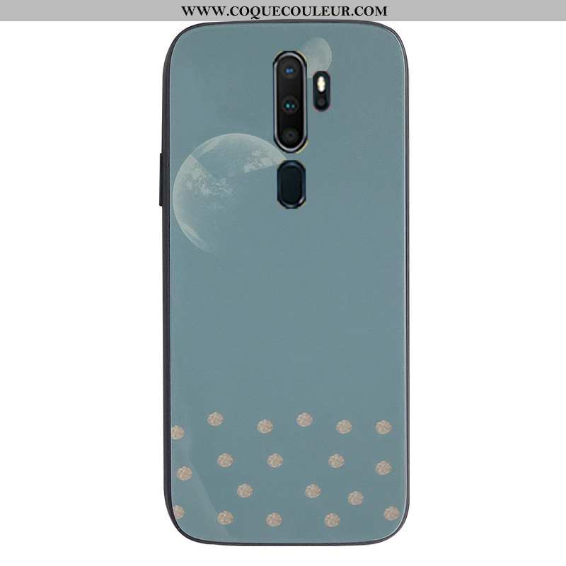 Coque Oppo A9 2020 Protection Tendance, Housse Oppo A9 2020 Verre Téléphone Portable Bleu