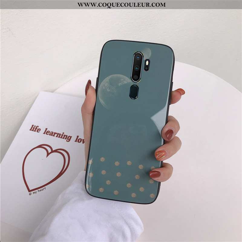 Coque Oppo A9 2020 Protection Tendance, Housse Oppo A9 2020 Verre Téléphone Portable Bleu