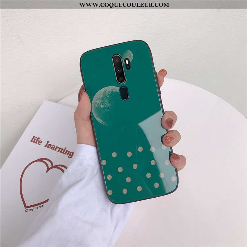 Coque Oppo A9 2020 Protection Tendance, Housse Oppo A9 2020 Verre Téléphone Portable Bleu