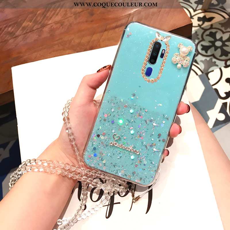 Coque Oppo A9 2020 Strass Étui Europe, Housse Oppo A9 2020 Personnalité Fluide Doux Verte