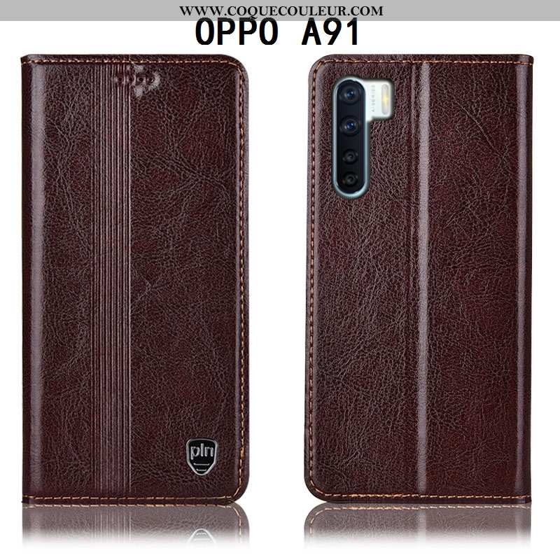 Coque Oppo A91 Protection Étui, Housse Oppo A91 Cuir Véritable Incassable Marron