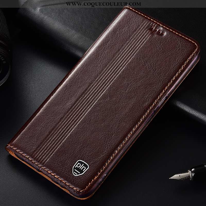 Coque Oppo A91 Protection Étui, Housse Oppo A91 Cuir Véritable Incassable Marron