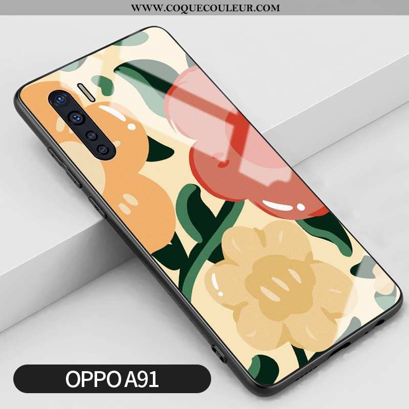 Housse Oppo A91 Vintage Jaune Étui, Étui Oppo A91 Tendance Verre