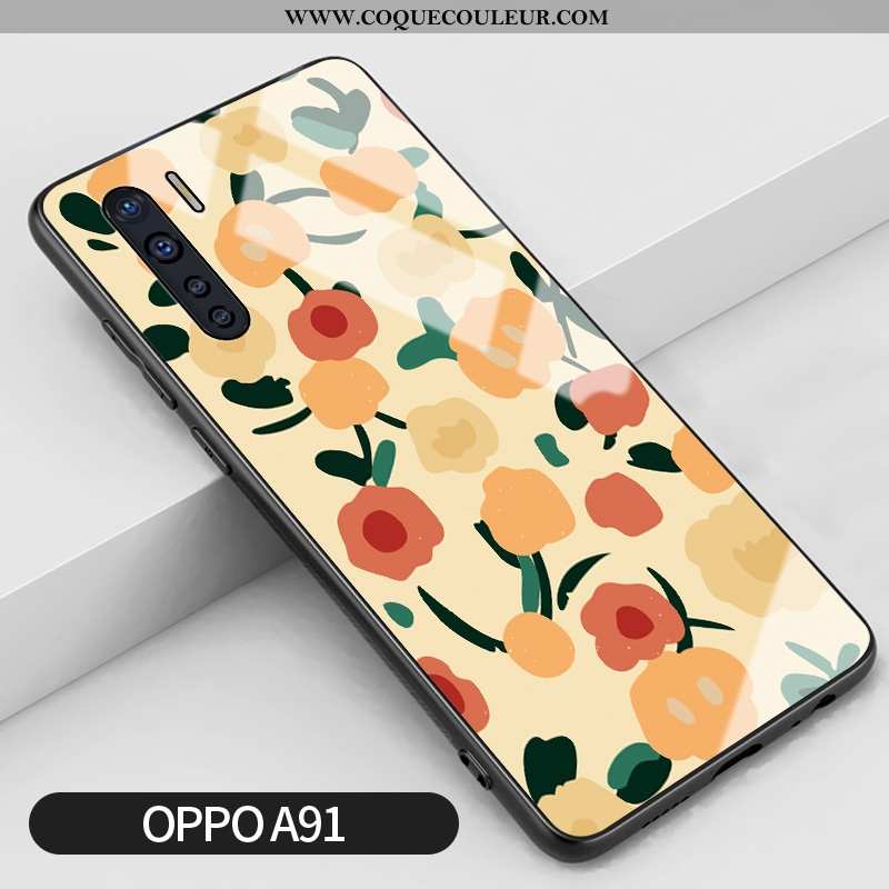 Housse Oppo A91 Vintage Jaune Étui, Étui Oppo A91 Tendance Verre