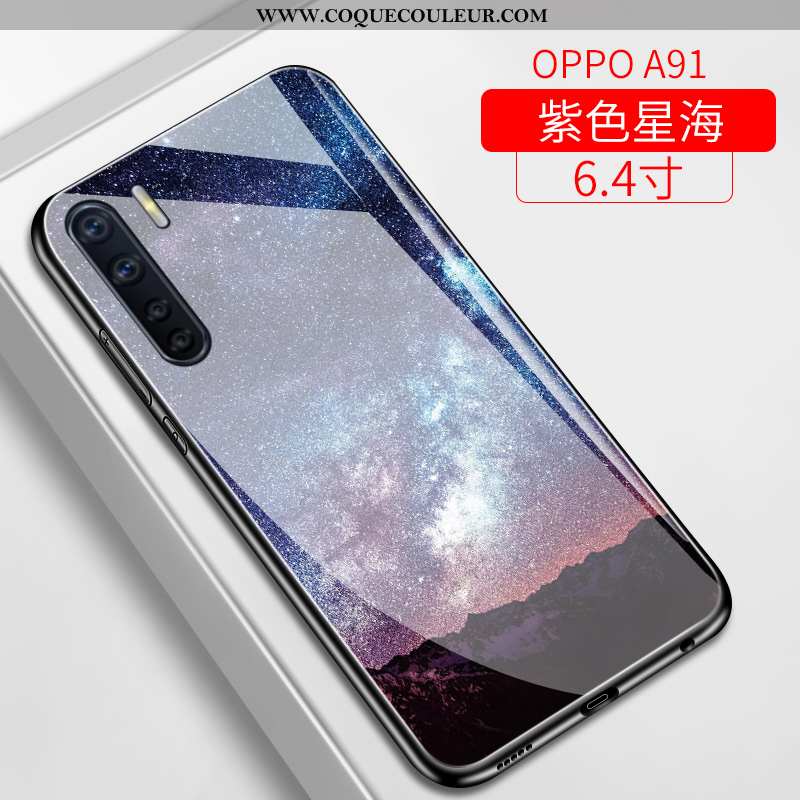 Étui Oppo A91 Protection Ciel Étoilé Net Rouge, Coque Oppo A91 Verre Téléphone Portable Violet