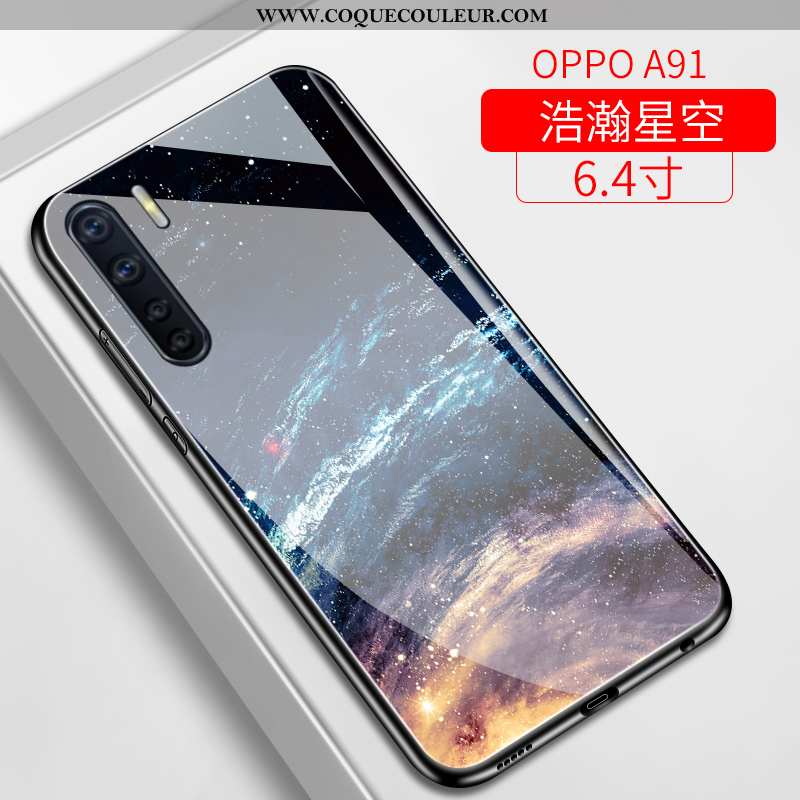 Étui Oppo A91 Protection Ciel Étoilé Net Rouge, Coque Oppo A91 Verre Téléphone Portable Violet