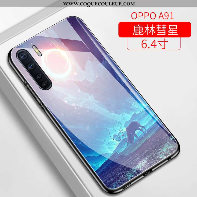 Étui Oppo A91 Protection Ciel Étoilé Net Rouge, Coque Oppo A91 Verre Téléphone Portable Violet