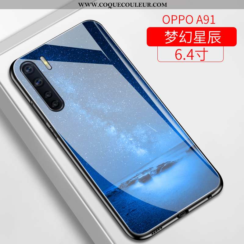 Étui Oppo A91 Protection Ciel Étoilé Net Rouge, Coque Oppo A91 Verre Téléphone Portable Violet