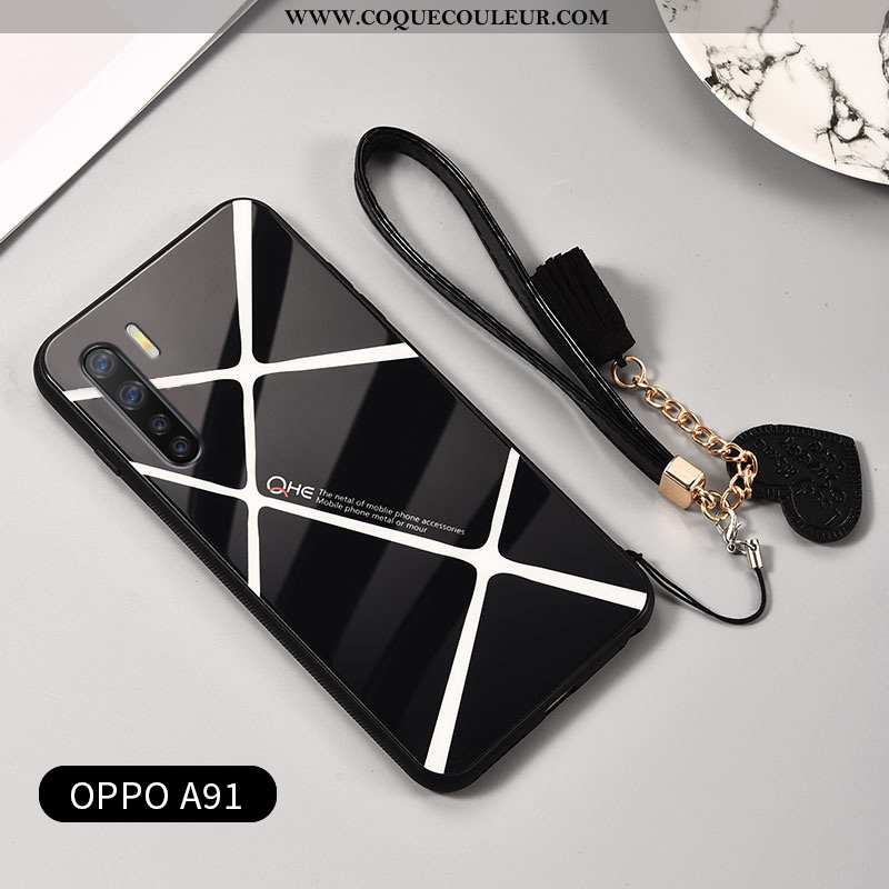 Coque Oppo A91 Tendance Noir Plaid, Housse Oppo A91 Légère Tout Compris