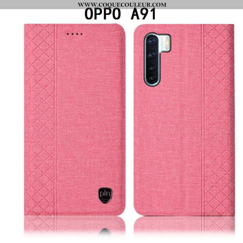 Housse Oppo A91 Cuir Étui Téléphone Portable, Oppo A91 Protection Noir