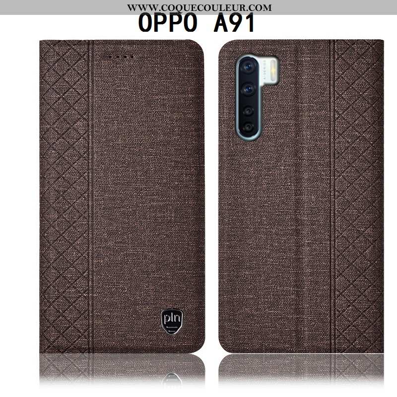 Housse Oppo A91 Cuir Étui Téléphone Portable, Oppo A91 Protection Noir