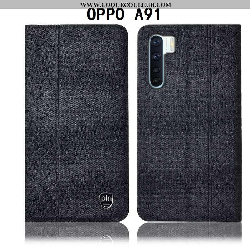 Housse Oppo A91 Cuir Étui Téléphone Portable, Oppo A91 Protection Noir
