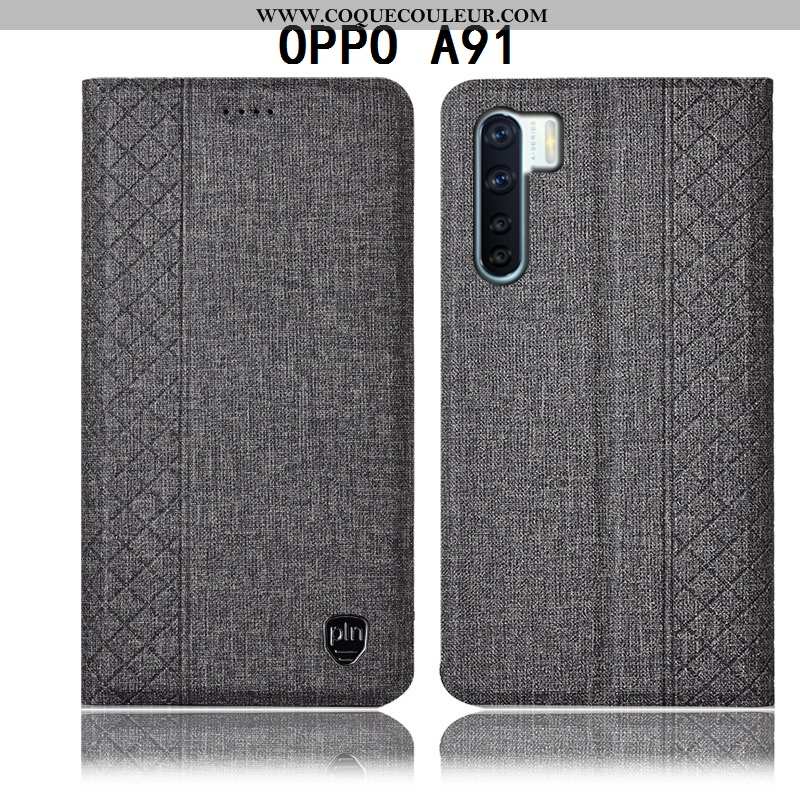 Housse Oppo A91 Cuir Étui Téléphone Portable, Oppo A91 Protection Noir