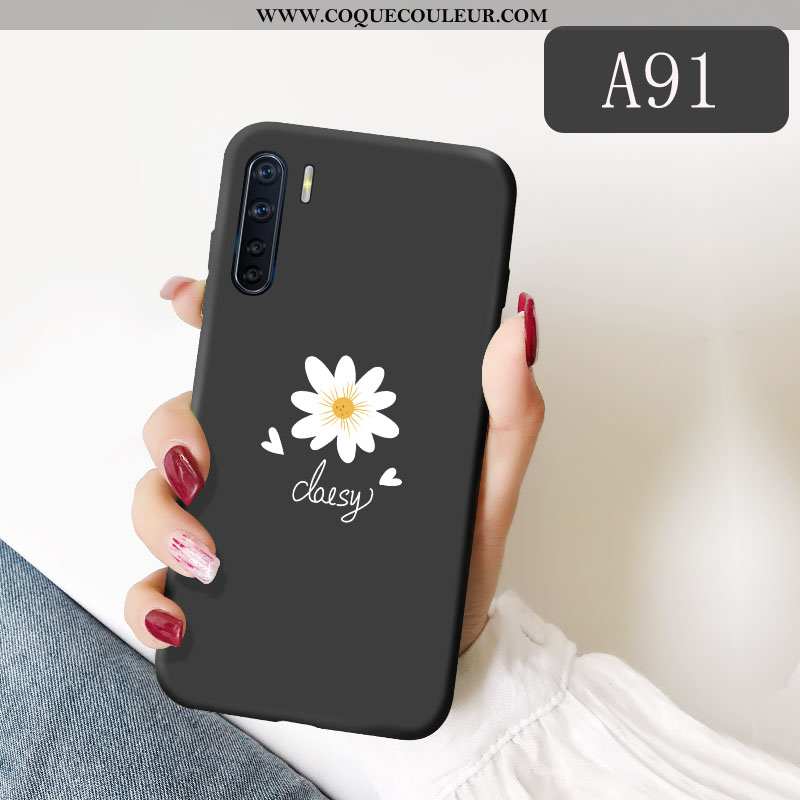 Housse Oppo A91 Légère Simple Silicone, Étui Oppo A91 Fluide Doux Amoureux Noir