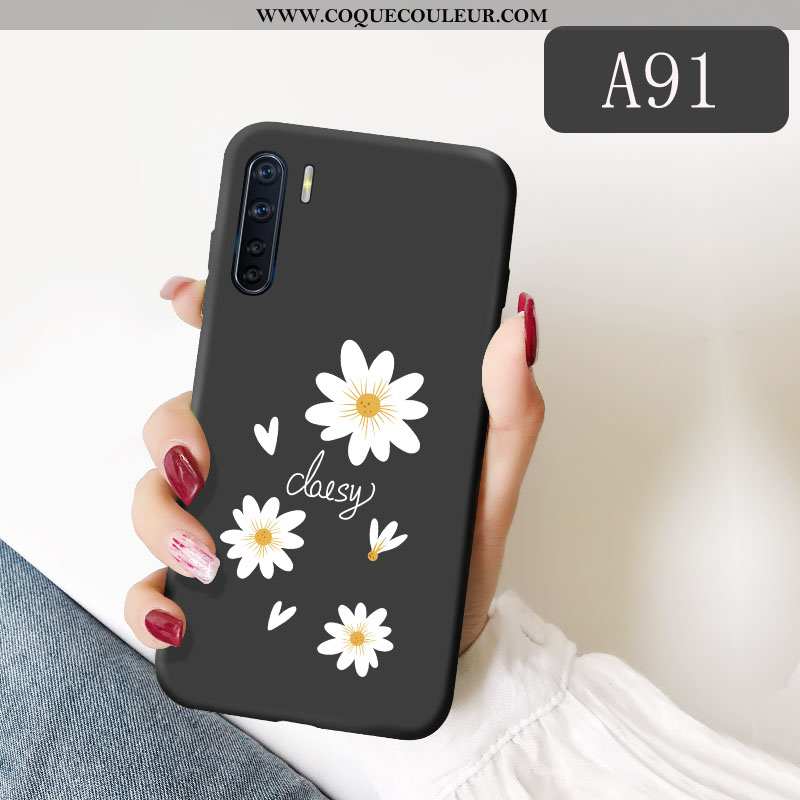 Housse Oppo A91 Légère Simple Silicone, Étui Oppo A91 Fluide Doux Amoureux Noir