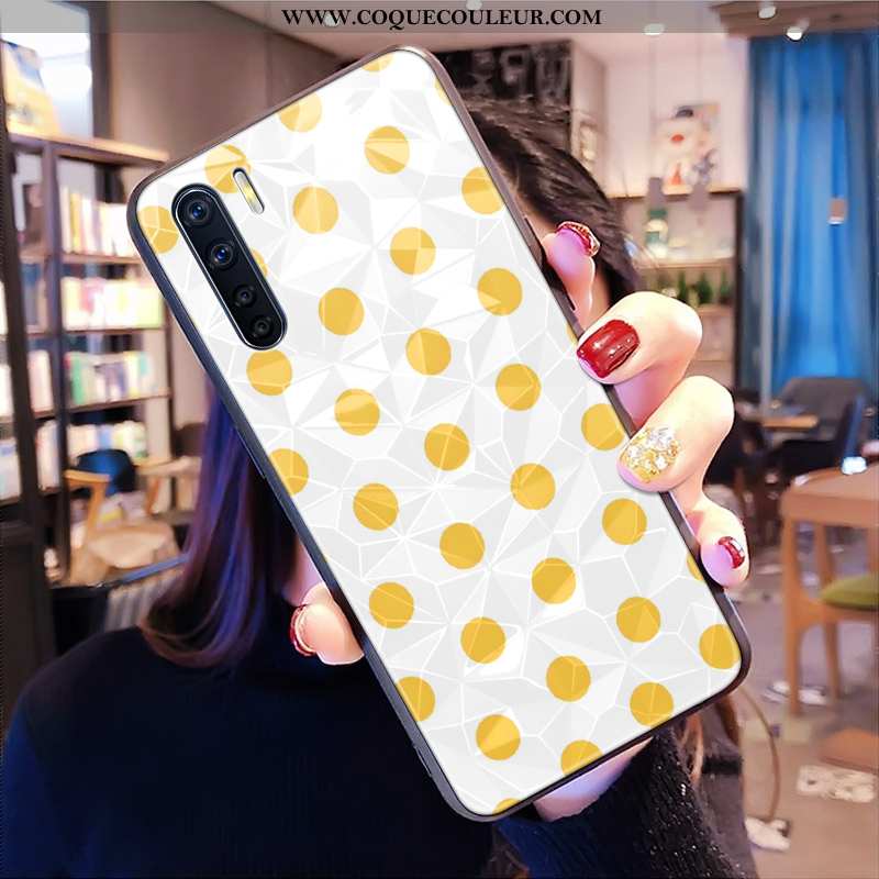 Coque Oppo A91 Frais Cœur Losange, Housse Oppo A91 Fleurs Petit Jaune