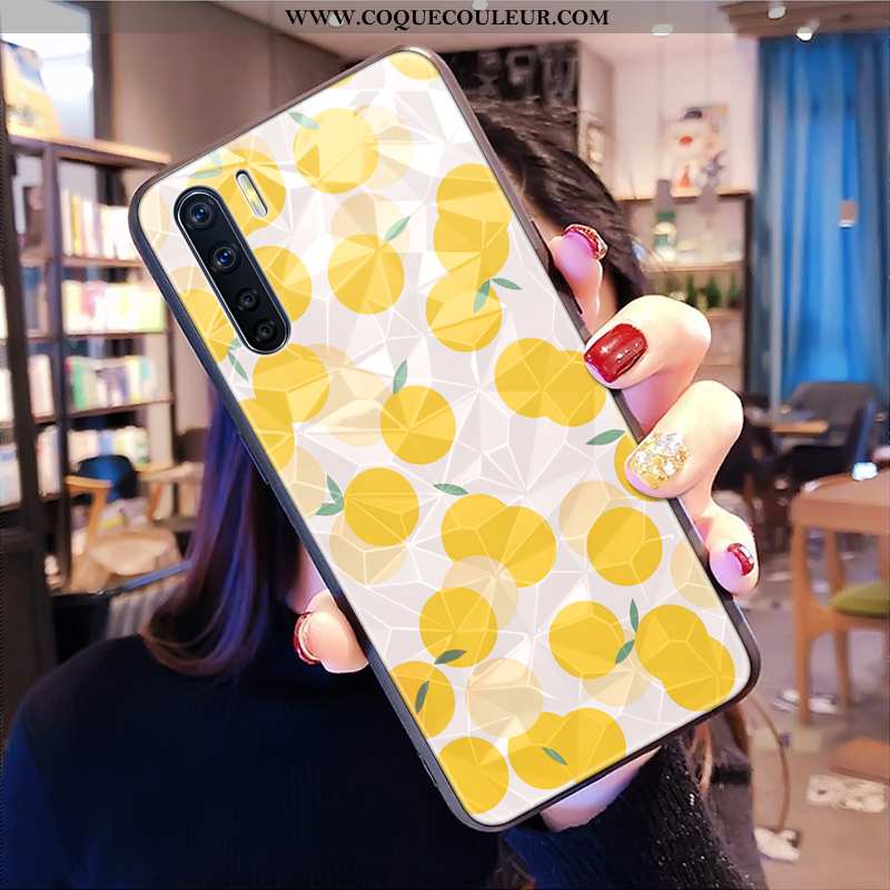 Coque Oppo A91 Frais Cœur Losange, Housse Oppo A91 Fleurs Petit Jaune