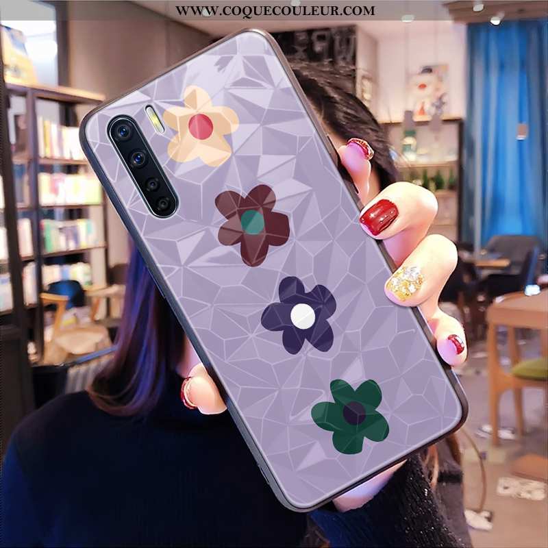 Coque Oppo A91 Frais Cœur Losange, Housse Oppo A91 Fleurs Petit Jaune