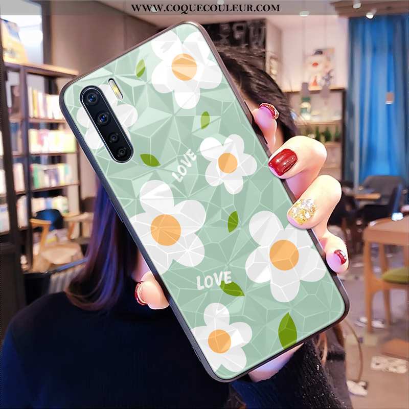 Coque Oppo A91 Frais Cœur Losange, Housse Oppo A91 Fleurs Petit Jaune