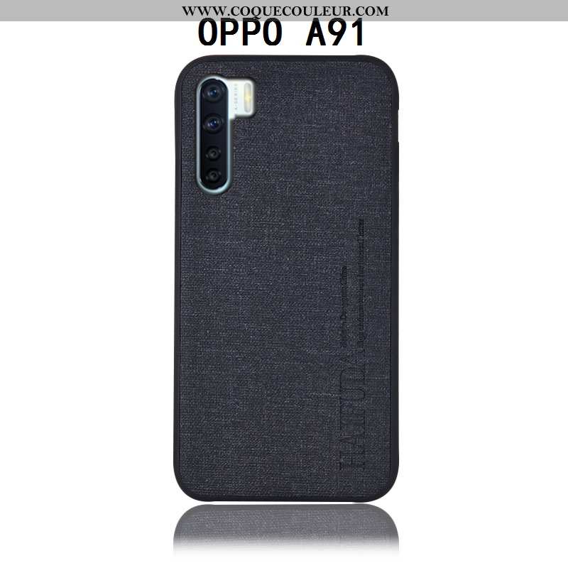 Coque Oppo A91 Protection Incassable, Housse Oppo A91 Cuir Lin Gris