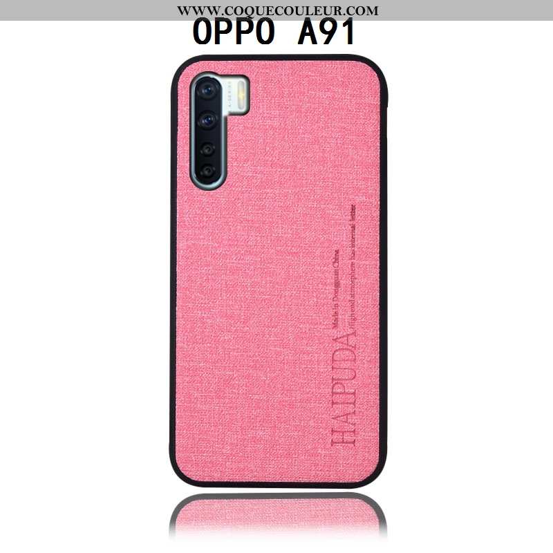 Coque Oppo A91 Protection Incassable, Housse Oppo A91 Cuir Lin Gris