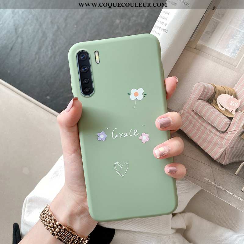 Coque Oppo A91 Ultra Simple Délavé En Daim, Housse Oppo A91 Tendance Protection Verte