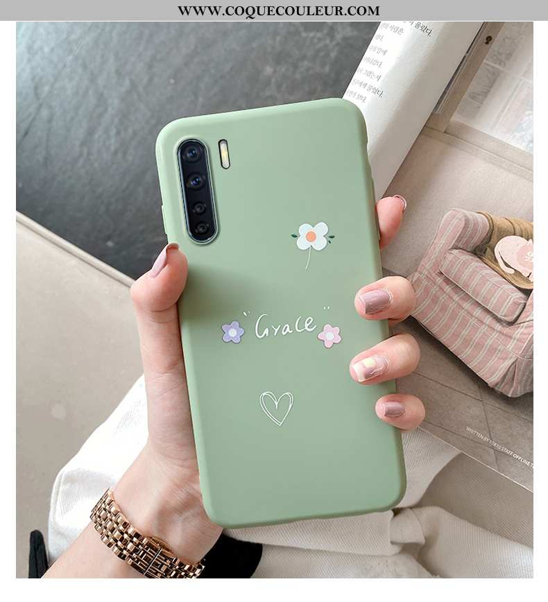 Coque Oppo A91 Ultra Simple Délavé En Daim, Housse Oppo A91 Tendance Protection Verte