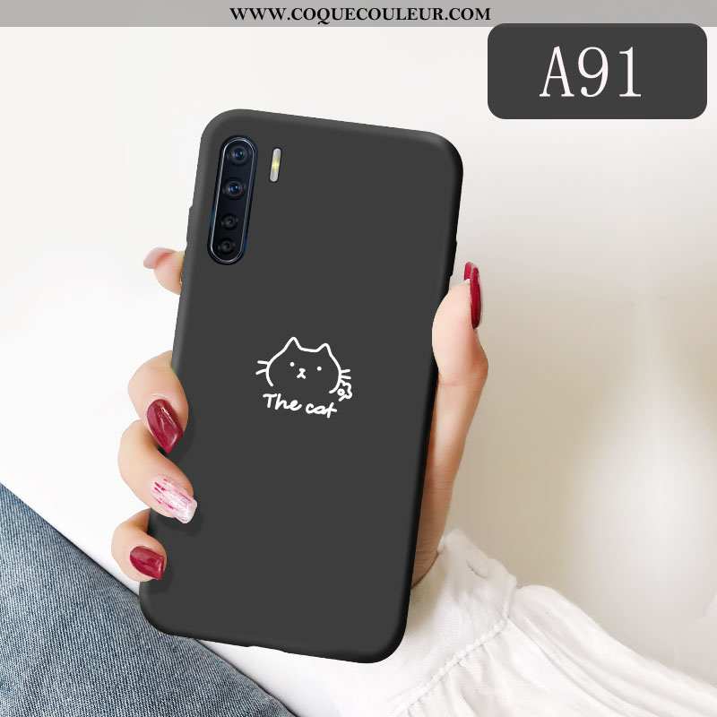 Housse Oppo A91 Fluide Doux Simple Amoureux, Étui Oppo A91 Silicone Tout Compris Noir