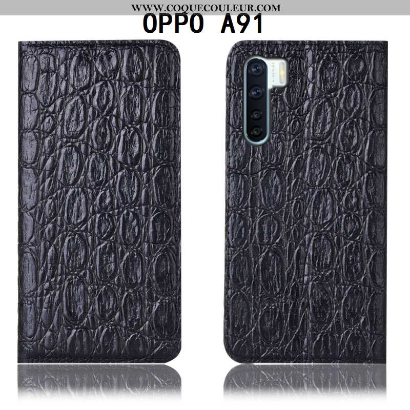 Coque Oppo A91 Cuir Véritable Tout Compris Téléphone Portable, Housse Oppo A91 Modèle Fleurie Étui M