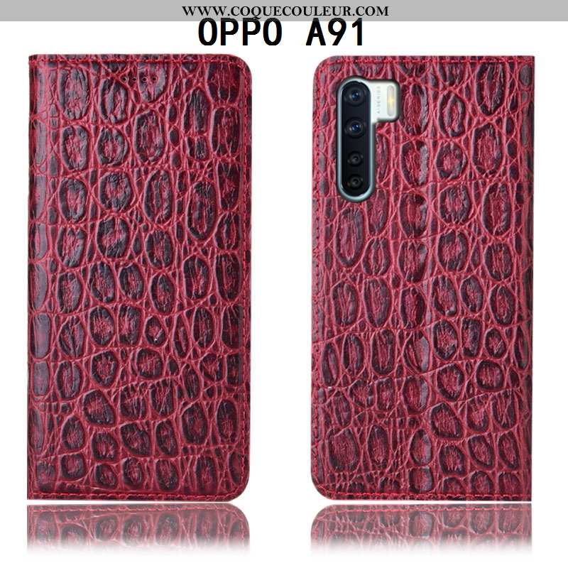 Coque Oppo A91 Cuir Véritable Tout Compris Téléphone Portable, Housse Oppo A91 Modèle Fleurie Étui M