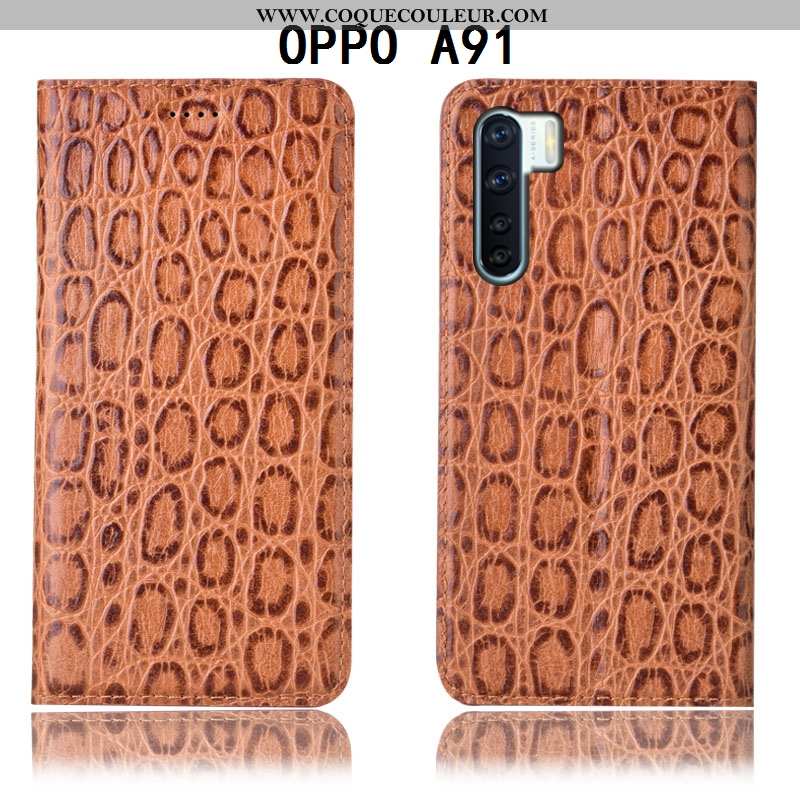 Coque Oppo A91 Cuir Véritable Tout Compris Téléphone Portable, Housse Oppo A91 Modèle Fleurie Étui M